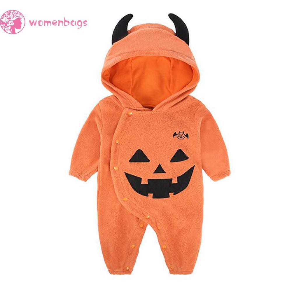 Bộ áo liền quần in hình quả bí ngô Halloween cho bé