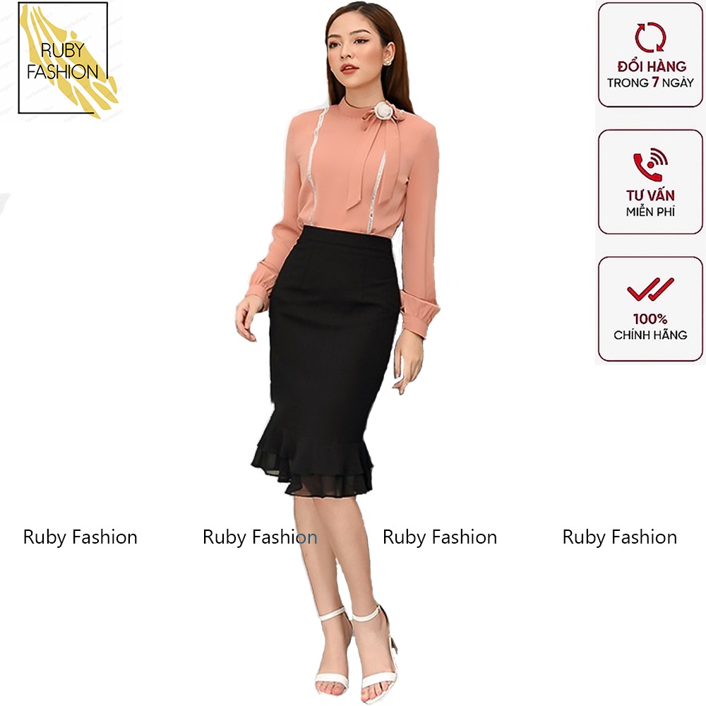 Chân váy bút chì Ruby Fashion đuôi cá cạp cao công sở nữ phối ren bèo thanh lịch nữ tính - Hàng mới về