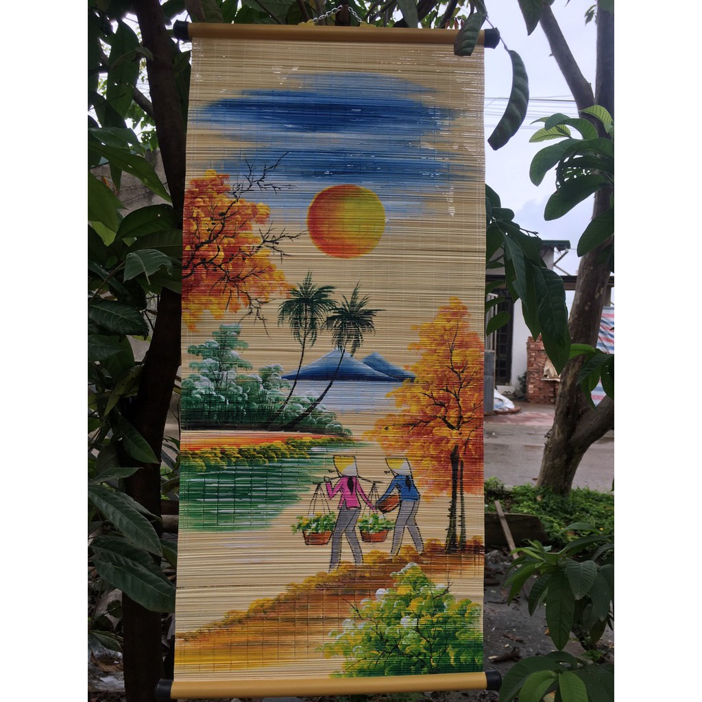 Mành tre (mẹt tre) vẽ tranh phong cảnh làng quê 30*65cm | Shopee Việt Nam