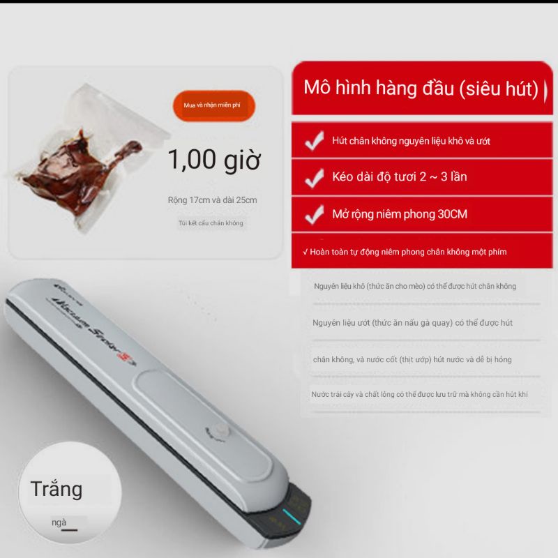 Máy hút chân không Vacuum Sealer tặng 10 túi - Máy cao cấp chạy điện dùng cho gia đình có chức năng hàn túi [CEC Store]