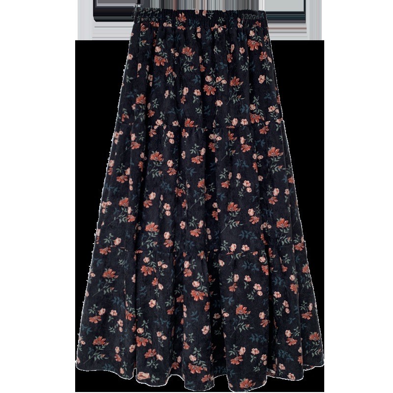 Chân Váy Dài Nữ Hoạ Tiết Hoa Hồng Xanh Đen Cạp Cao Chất Gân Tăm Ullzang | BigBuy360 - bigbuy360.vn