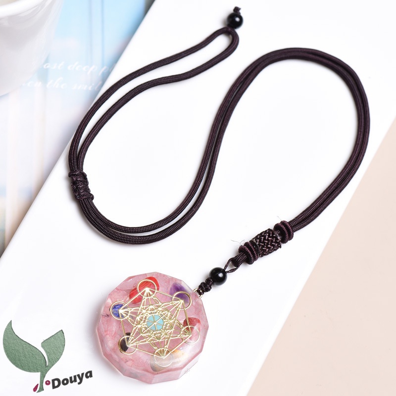 Vòng cổ Mặt Đá Thạch Anh Hồng | Khối Lập Phương Reiki Merkaba | Quà Tặng 7 Luân Xa Thiếu Niên