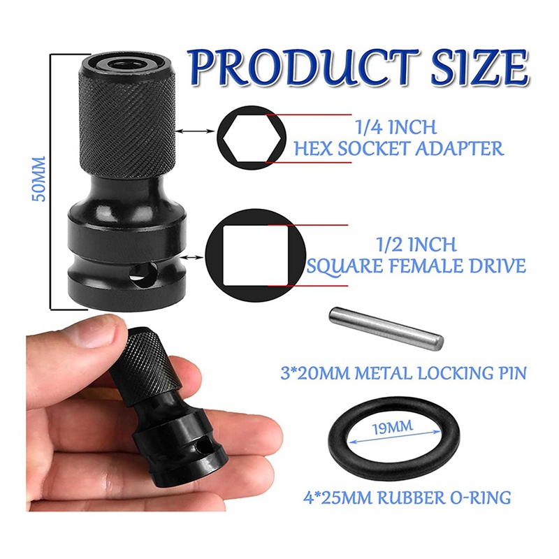 Đầu Chuyển Đổi Ổ Đĩa Vuông 1 / 2 Inch Sang 1 / 4 Inch Hex Female Cho Va Chạm Air Và Cờ Lê Điện