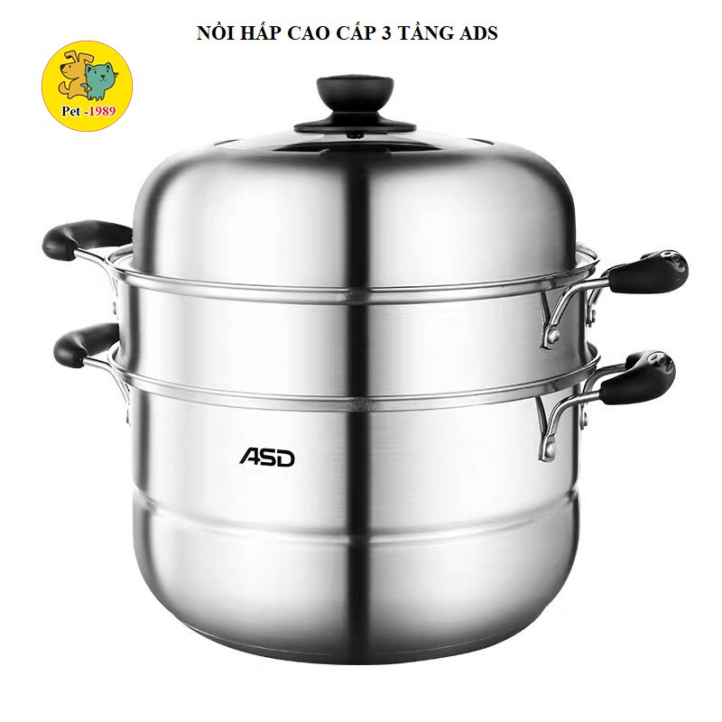 Nồi Hấp 3 tầng inox cao cấp ADS 24 cm - 28 cm Pet-1989