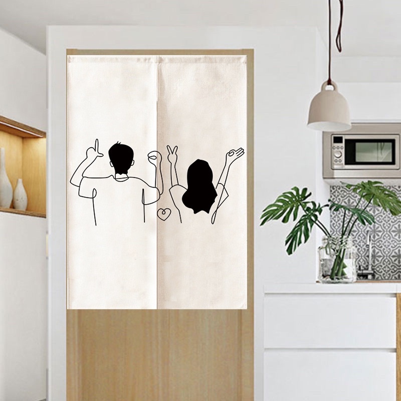 Rèm cửa ngắn in hoạ tiết phong cách Nhật Bản dùng trang trí nhà cửa