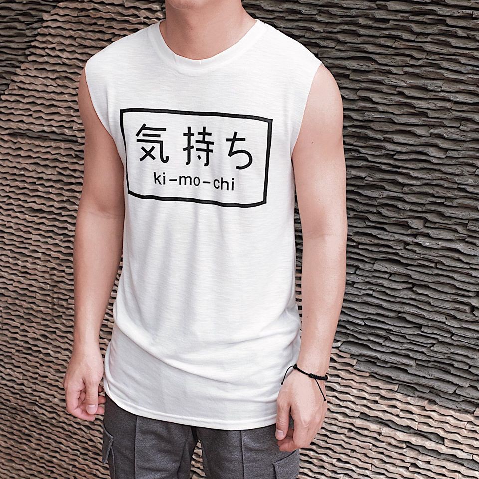 Áo Tanktop nam in chữ Kimochi màu đen, trắng cá tính - Áo tập gym, thể thao