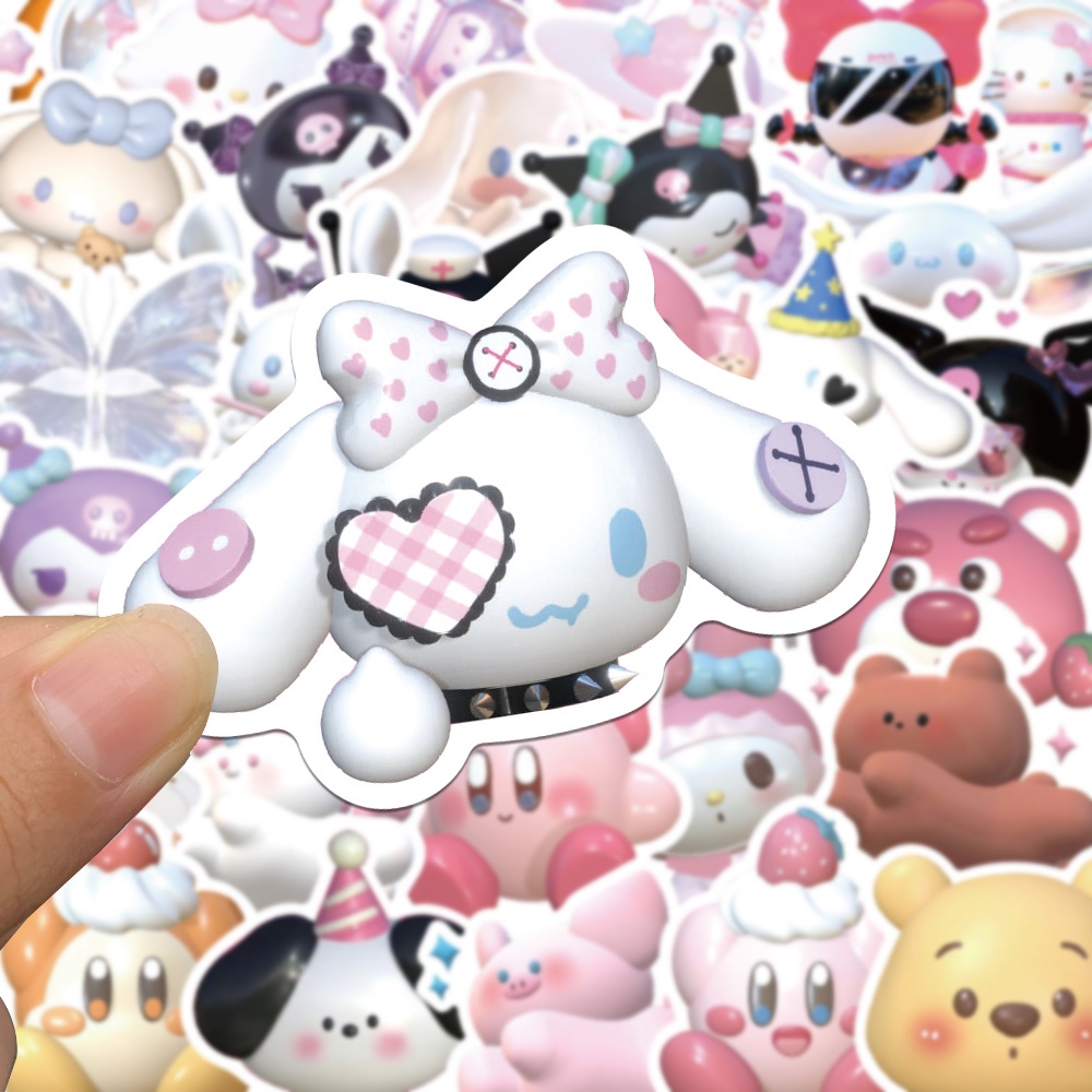 Bộ 51 Miếng Dán 3D Hình Sanrio Hellokitty Mymelody Kuromi Dễ Thương