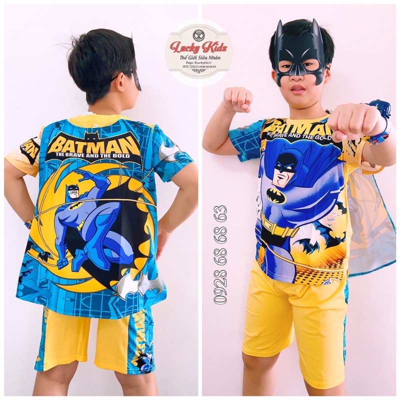 FULL SET KÈM ĐỒNG HỒ/BỘ QUẦN ÁO SIÊU NHÂN BATTMAN COMIC TAY NGẮN MẶT NẠ CHOÀNG