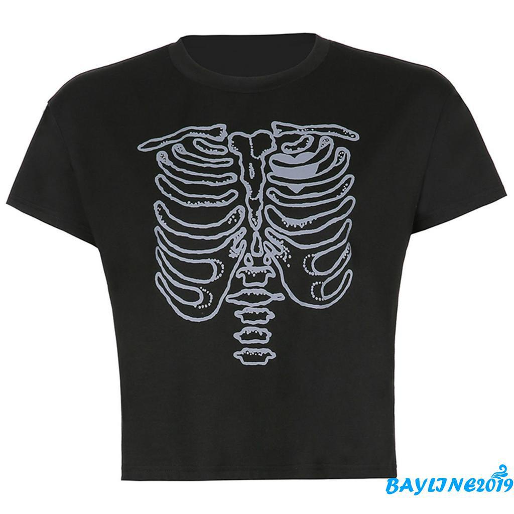 Áo Thun Nữ Ngắn Tay In Hình Bộ Xương Sáng Tạo