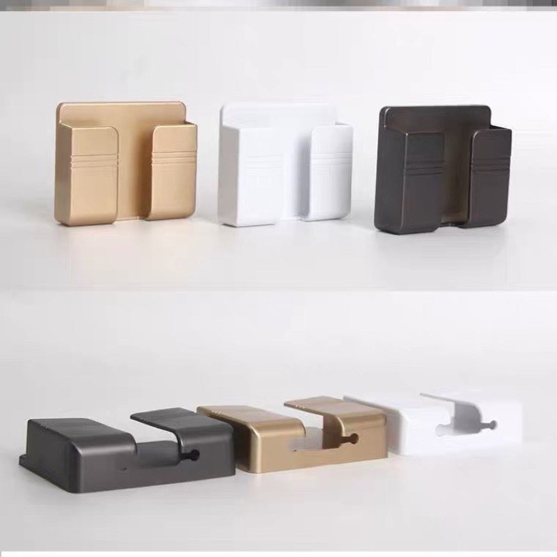 Kệ Dán Tường Để Điều Khiển, Đồ Dùng/ Giá Đỡ Sạc Điện Thoại - Có Móc Treo Giữ Dây Điện