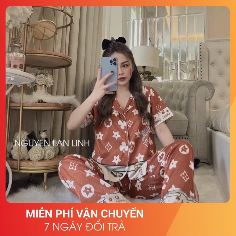 BỘ NGỦ Pijama Lụa Xước Hai Màu Quần Dài Thiết Kế