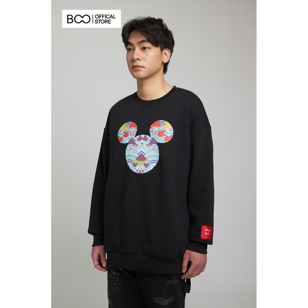 Áo nỉ không mũ Unisex BOO dáng loose in Mickey