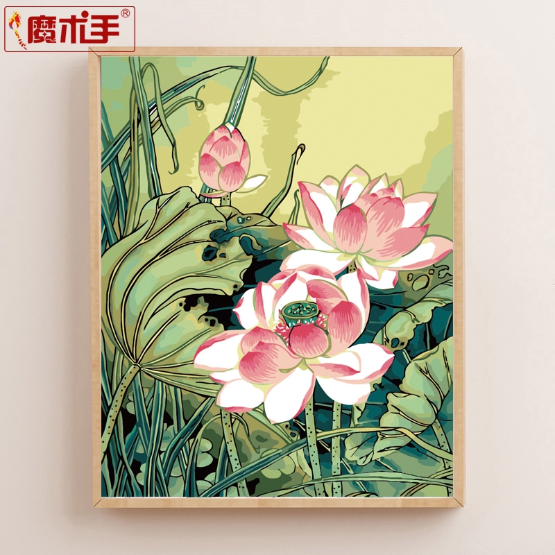 DIY digital oil painting landscape flowers plants flowers living room large digital hand-painted decorative painting lotus