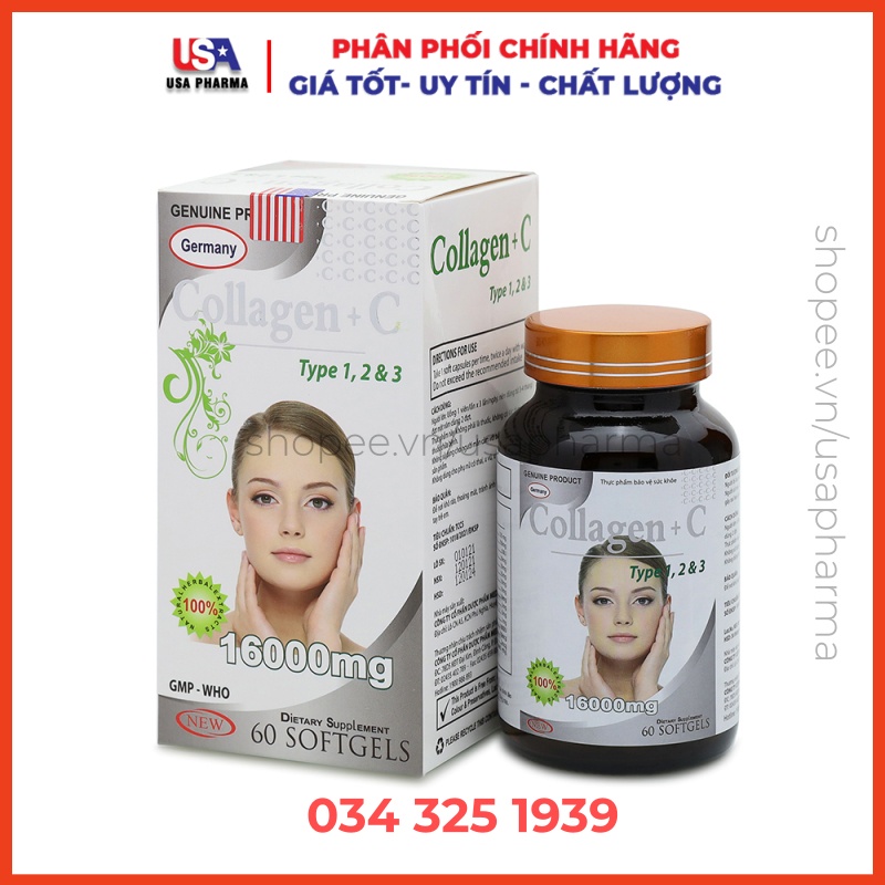 Viên uống COLLAGEN +C bổ sung collagen, vitamin e giúp chống lão hóa, cải thiện nếp nhăn - Hộp 60 viên