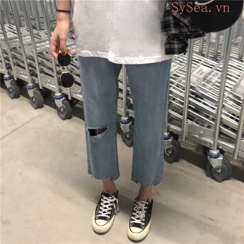 Quần Jeans Nữ Lưng Cao Ống Đứng Thời Trang Hàn