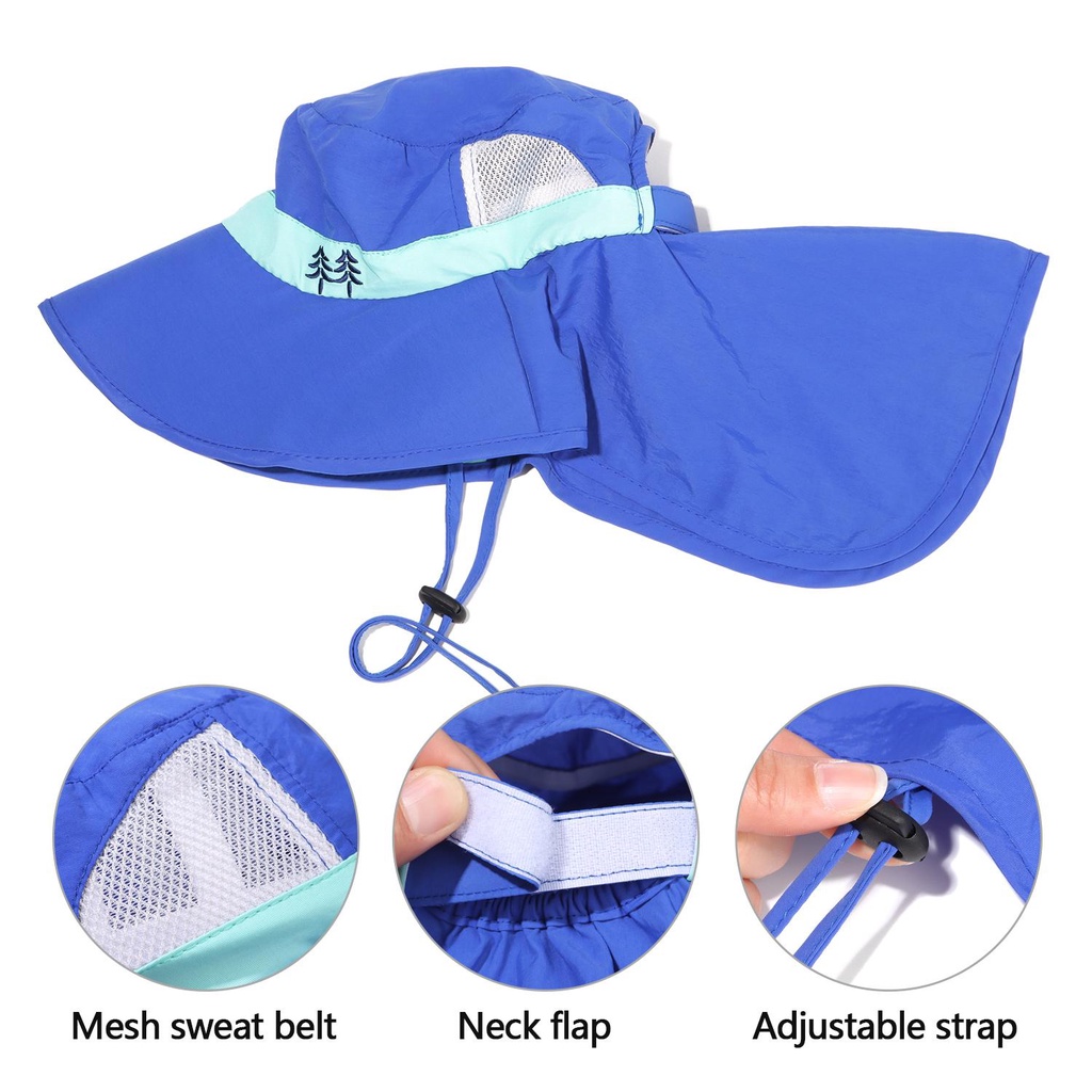 CLEVER Mũ Chống Nắng Có Vành Che Cổ UPF 50 + Cho Bé Trai