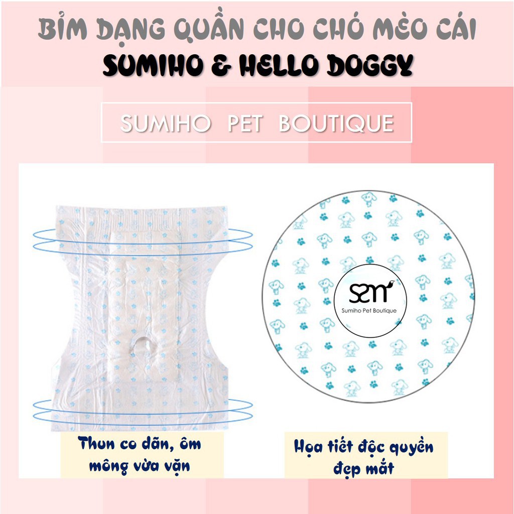 Bỉm quần cho chó mèo cái (Female) Sumiho size M (14 cái) dành cho chó 3-8Kg, eo 43.5cm x 22cm