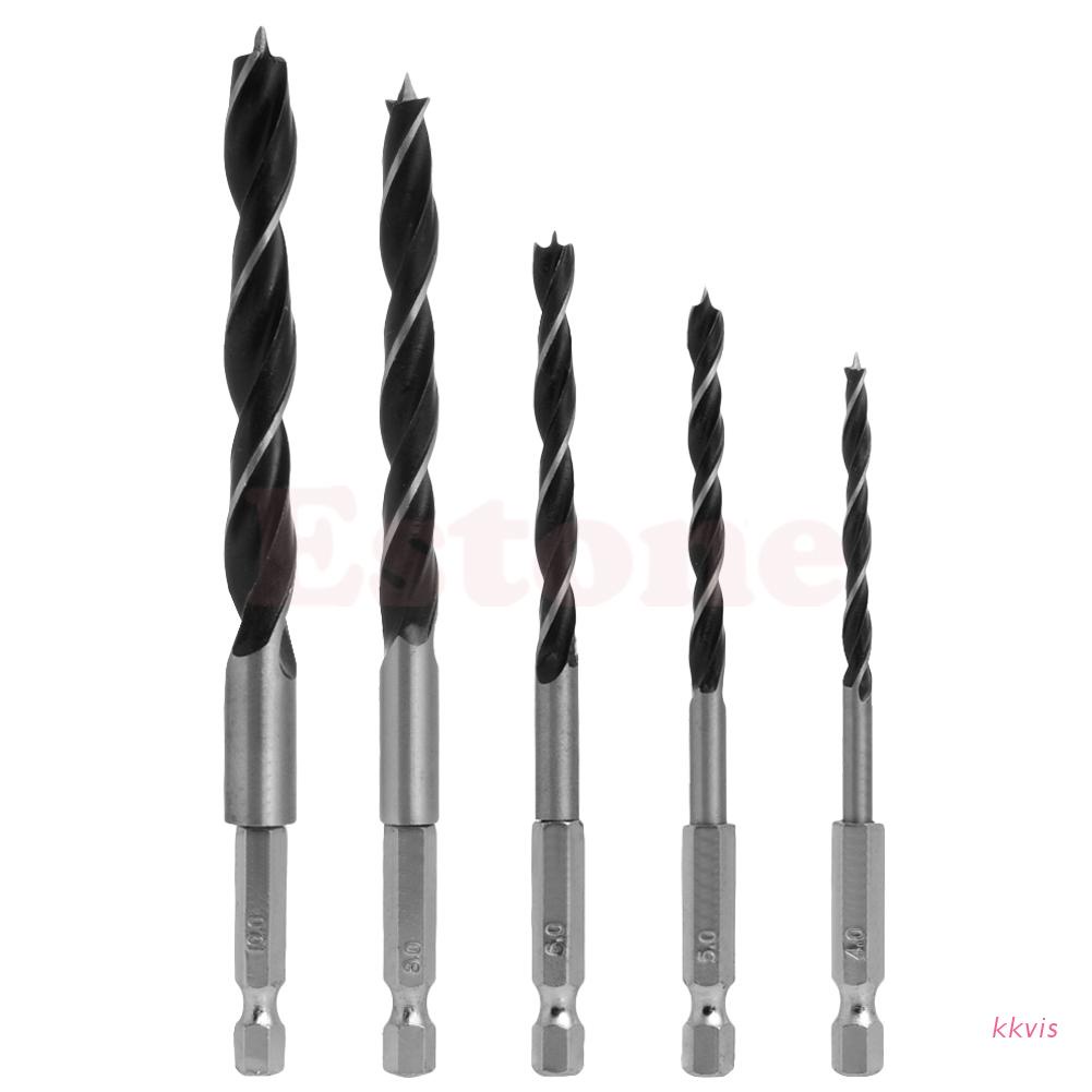 Kkvi Bộ 5 Mũi Khoan Gỗ Lục Giác 1 / 4 "4 5 6 8 10mm