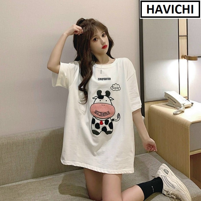 Áo thun nữ 𝐅𝐑𝐄𝐄𝐒𝐇𝐈𝐏  áo thun nữ bò sữa  áo thun nữ form rộng unisex