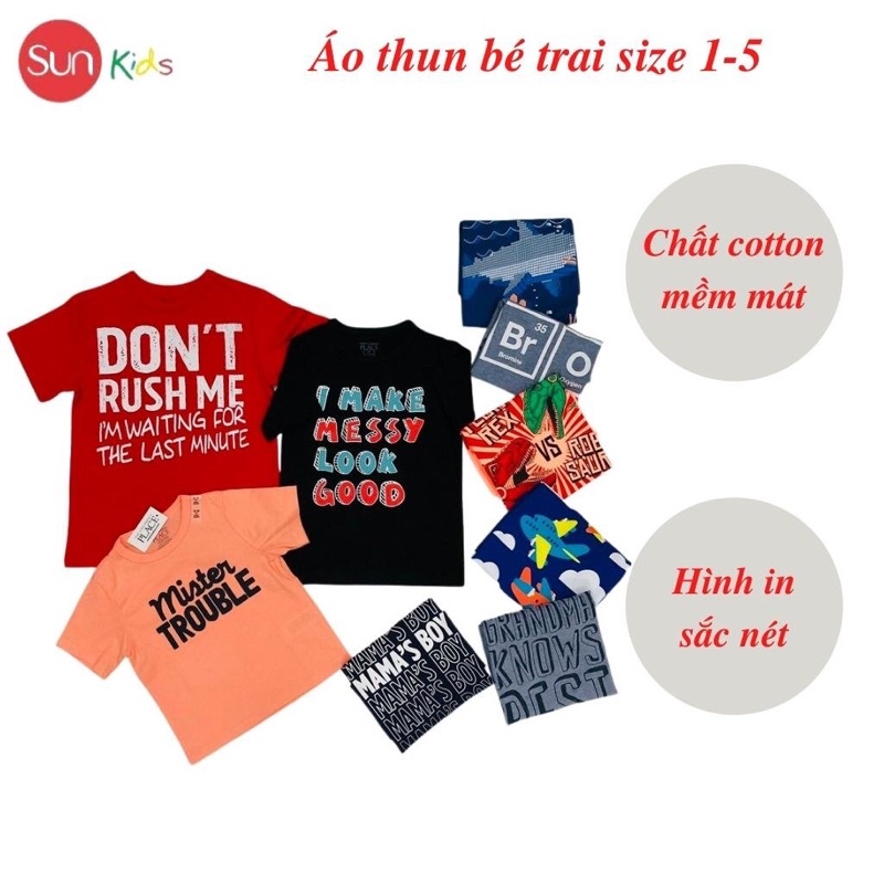 Áo thun bé trai xuất xịn, áo phông cho bé trai, chất cotton, size 1-5 tuổi - SUNKIDS1