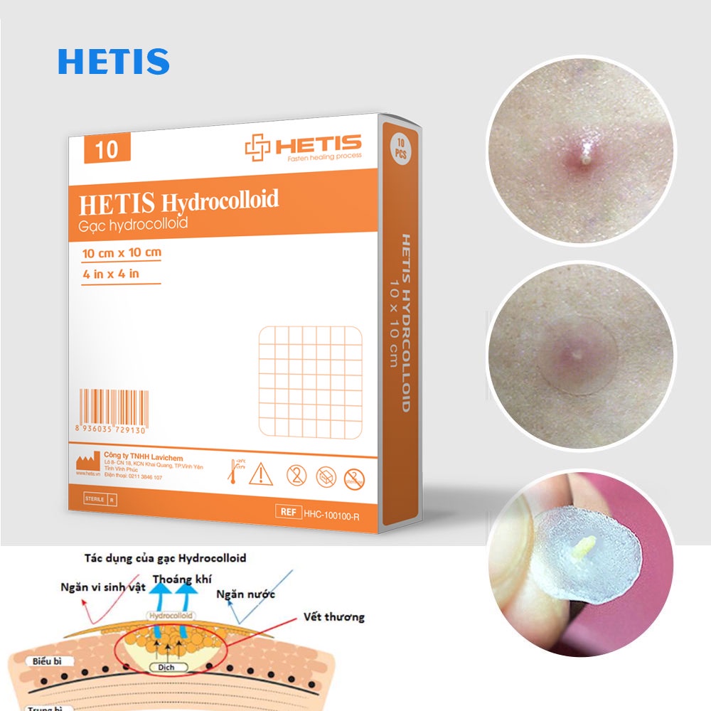 Miếng Dán Mụn, Vết Thương HETIS HYDROCOLLOID Giúp Thấm hút Dịch