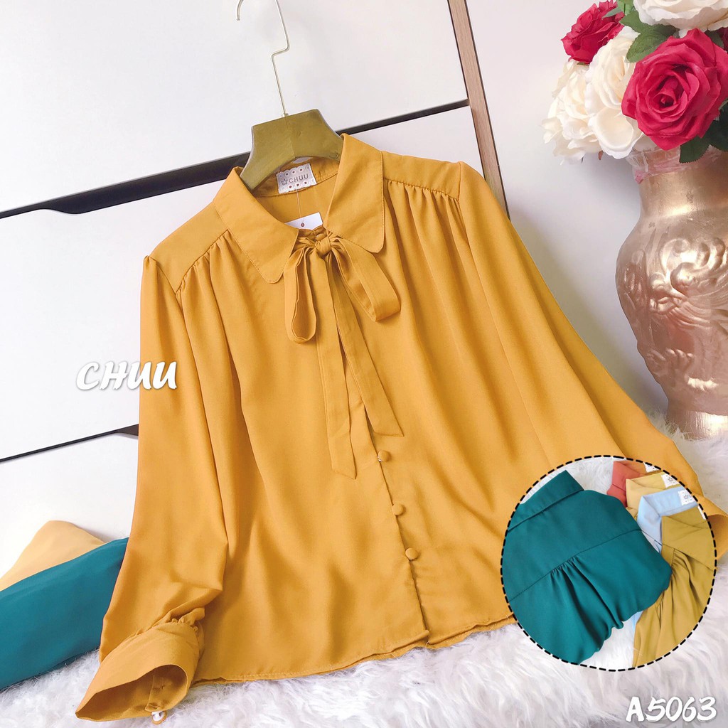 Áo sơ mi tay dài cổ nơ nút bọc Basic CHUU A5063 | BigBuy360 - bigbuy360.vn