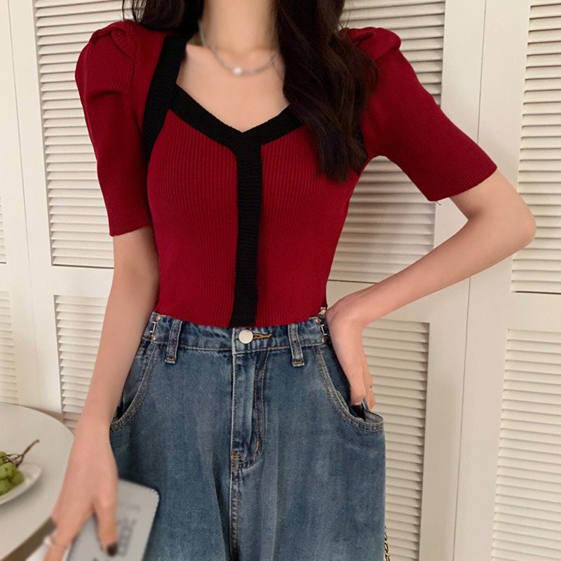 Áo Croptop Dệt Kim Sát Nách Cổ Vuông Ôm Dáng Thời Trang Mùa Hè Cho Nữ