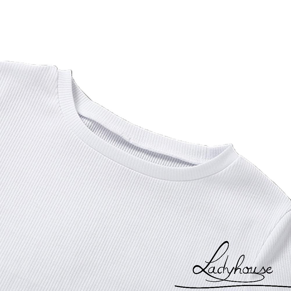 Áo Thun Croptop Tay Ngắn Cổ Tròn Màu Sắc Trơn Quyến Rũ Dành Cho Nữ