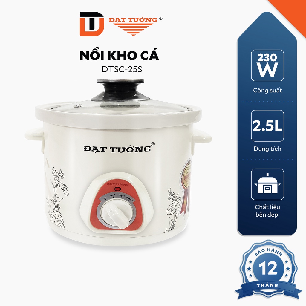 Nồi Nấu Chậm ĐẠT TƯỜNG 2.5L bằng sứ Ceramic, công tắc tự ngắt – DTSC-2.5S