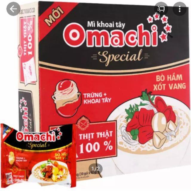 Mì Omachi SPECIAL bò hầm xốt vang (có thịt thật) gói 92gam(1 thùng 30 gói)