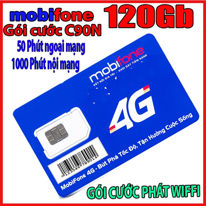 SIM MOBI 4G C90N TẶNG 120GB 4GB/NGÀY GỌI FREE NỘI MẠNG CÓ SẴN THÁNG ĐẦU MUA LÀ SÀI