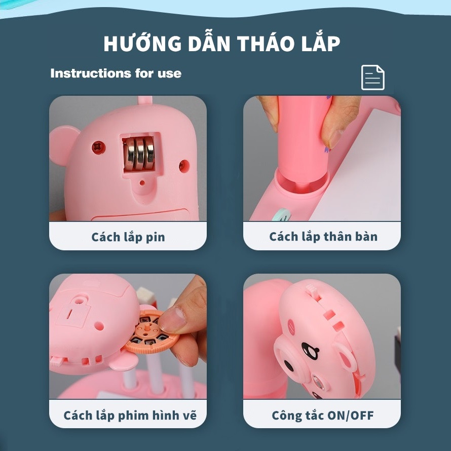 [Hàng loại 1] Bộ bàn vẽ máy chiếu đa năng cho bé tập vẽ có đèn chiếu sáng và có nhạc cho bé, Có thể bơm bong bóng