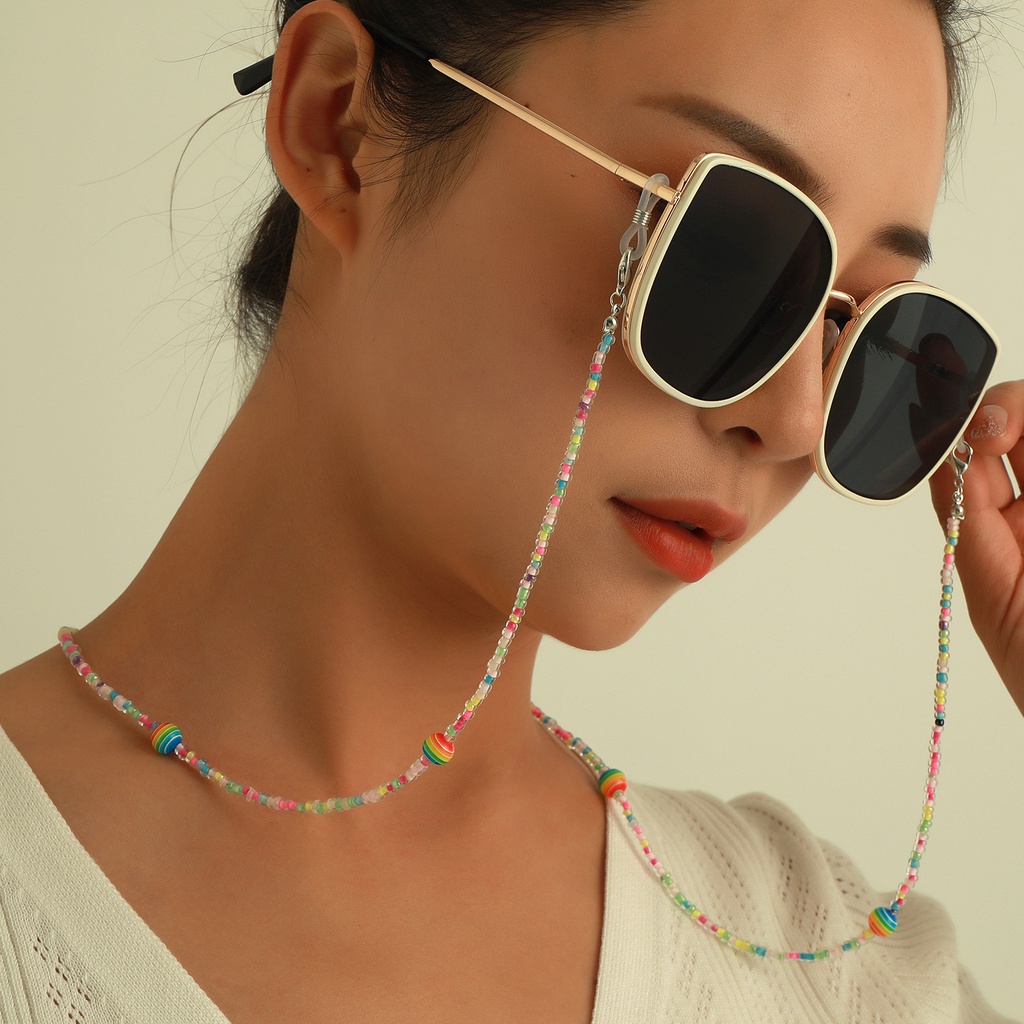 Dây Đeo Mắt Kính Xỏ Hạt Màu Cầu Vồng Trong Suốt Chống Trượt Thời Trang Cho Nữ