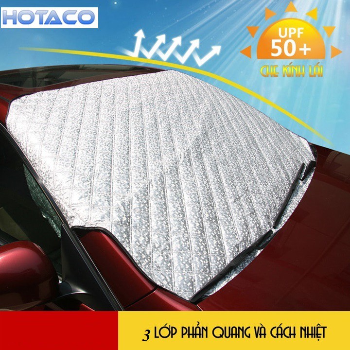 Tấm che nắng kính lái ô tô Hotaco, che nắng kính trước xe hơi, có thể gấp lại dày 3 lớp