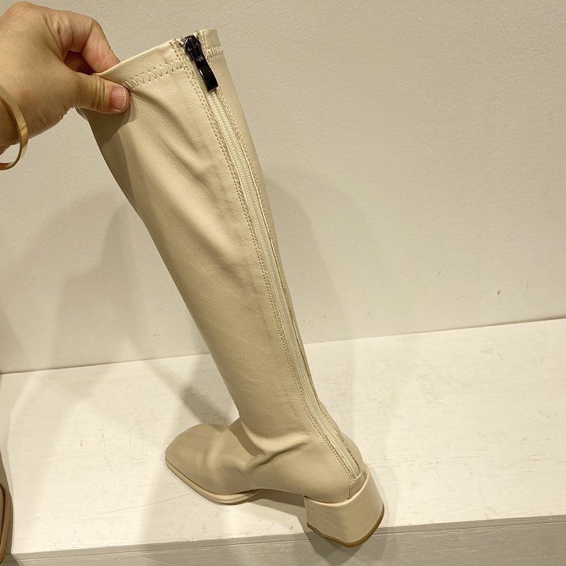 [Sẵn] Giày Boots Chiến Binh Cổ Cao Gót Vuông Da Mềm ( Size 35 - 39 ) L888