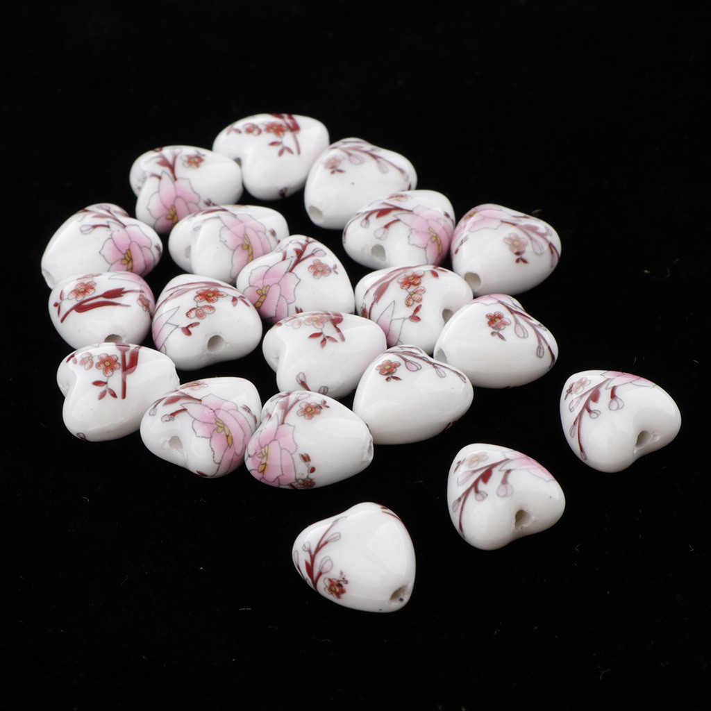 1 [Fenteer1] Set 20 Hạt Xỏ Lỗ Tròn Bằng Sứ Họa Tiết Hoa Tự Làm Trang Sức
