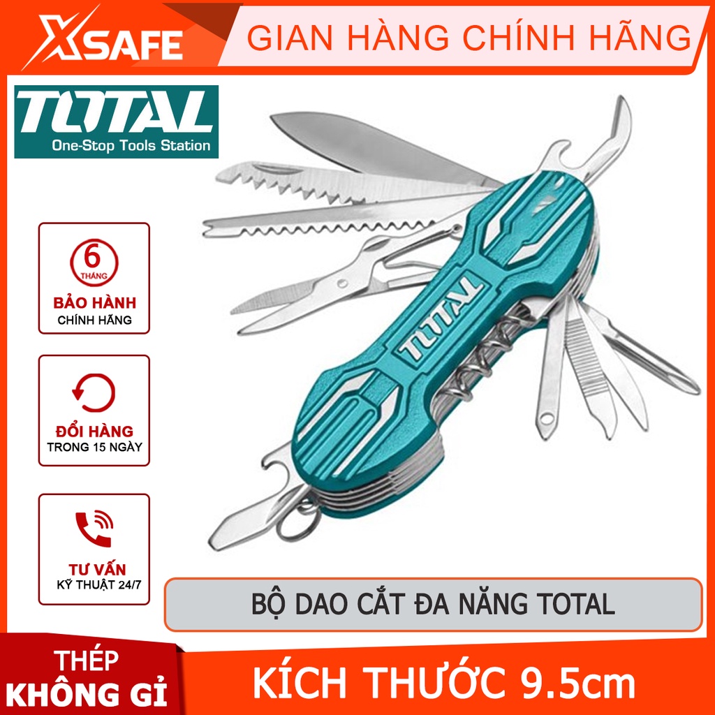 Dao cắt đa năng TOTAL THMFK0156 Bộ dao đa năng bỏ túi 15 trong 1, kích thước 9.5cm, tay cầm bằng nhôm cứng bền - [XSAFE]