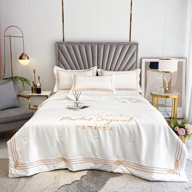 Bộ ga gối lụa chăn trần Marlas Original mềm mại sang trọng,bộ lụa 4 món chăn trần thoáng mát mềm mại