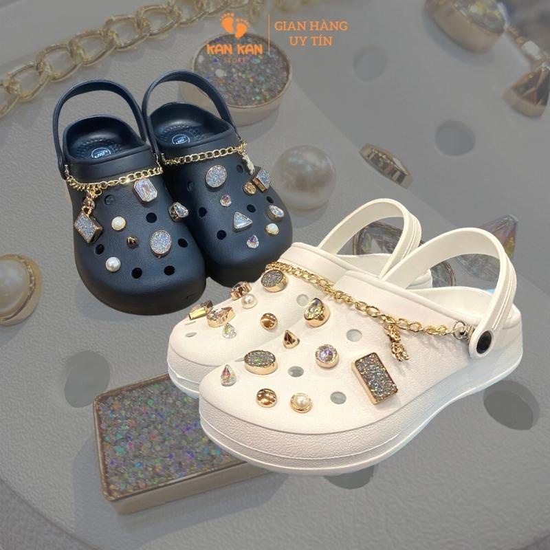Dép Sục Nữ KA073 Sục Cross Crocs Nam Nữ Nhựa Quai Hậu Đính Đá Bản Đẹp Mẫu Mới KanKanStore