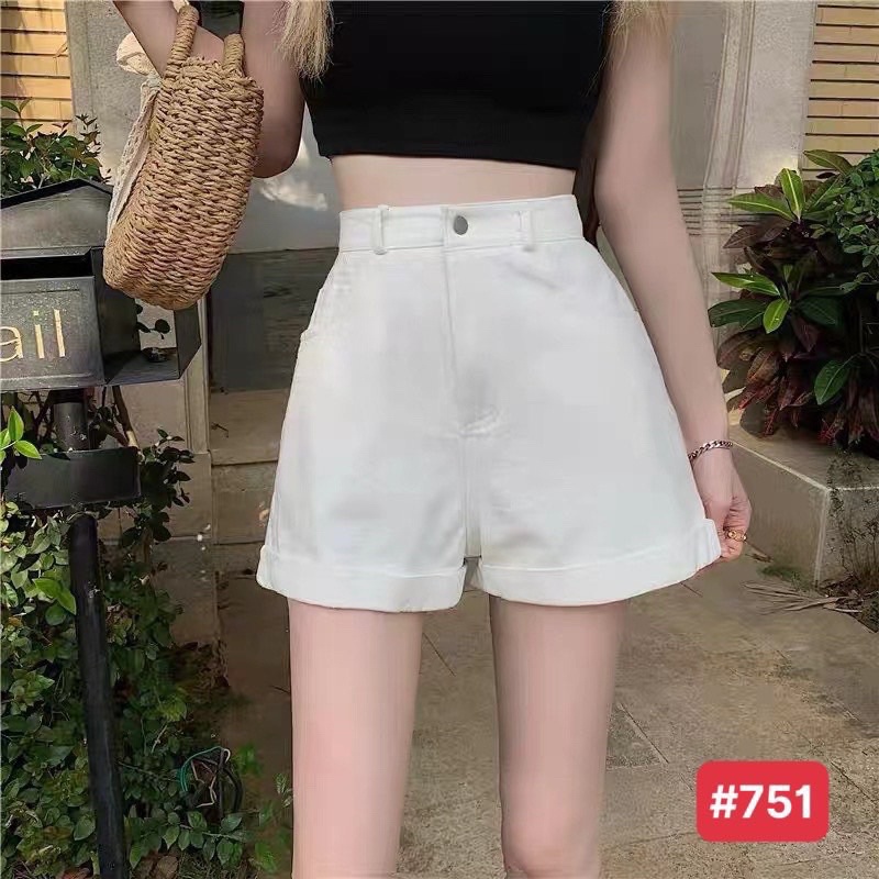 Xả hàng - Quần short bò trơn gập gấu, Quần đùi jean trơn đơn giản QS751 - NhiNhi Shop