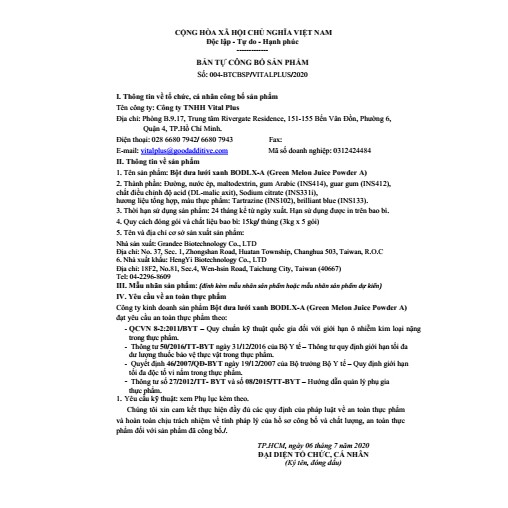 Bột trái cây - Bột dưa lưới - Green Melon - Shop Nhà Anise - Vital Plus