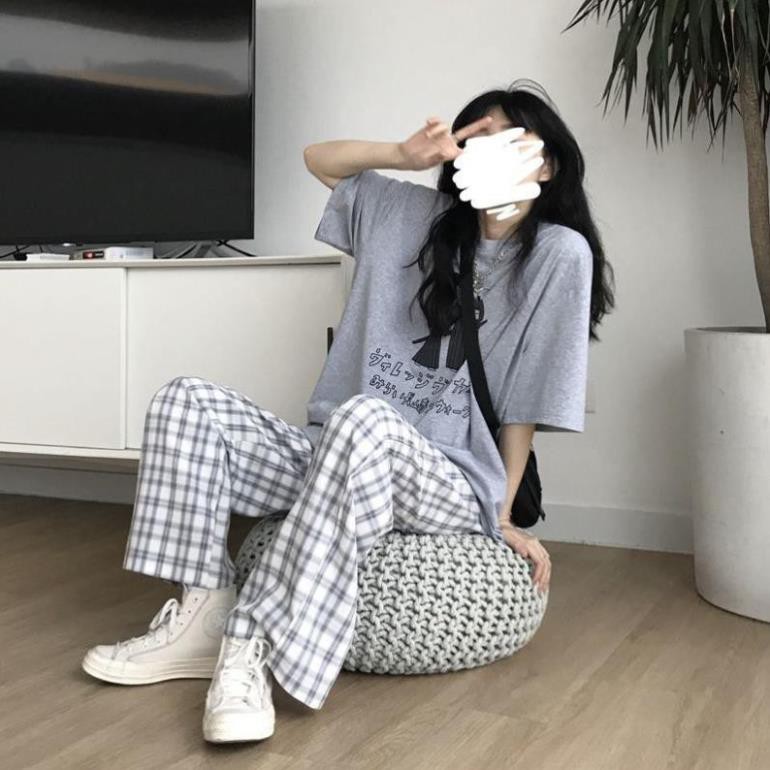 Bộ quần culottes kẻ caro kèm áo thun SAMURAI form rộng tay lỡ Ulzzang