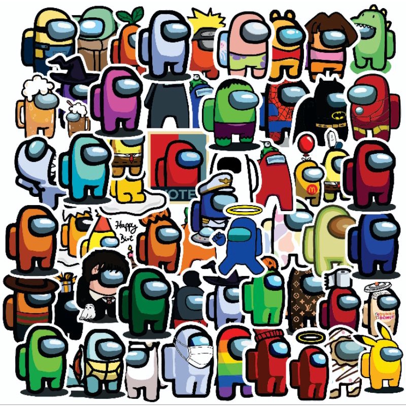 Bộ 200 sticker chủ đề Among Us chất liệu chống nước dán trang trí vali mũ bảo hiểm xe máy laptop điện thoại