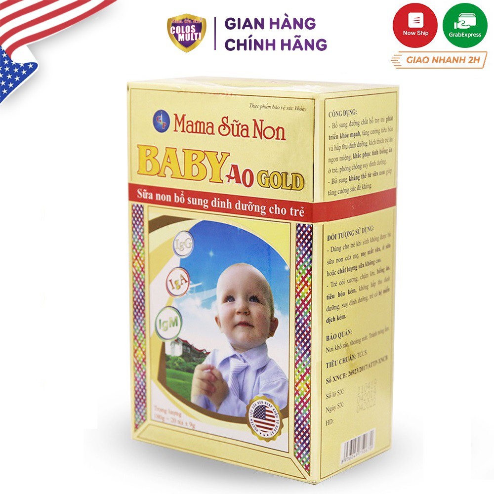 Sữa non Colosmulti Baby A0 Gold hộp 20 gói x 9g tăng cường tiêu hóa và sức đề kháng cho bé