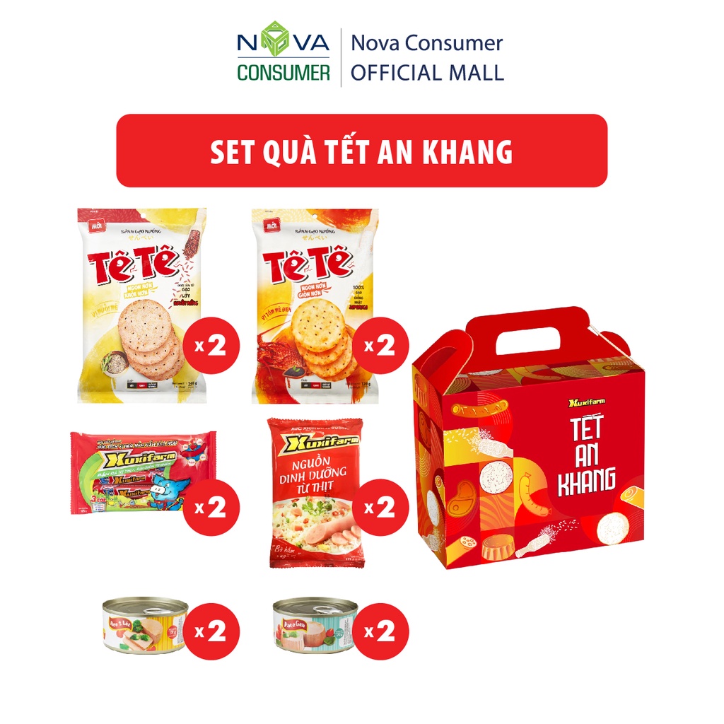 Set Quà Tết An Khang (Bánh gạo Tê Tê, Xúc Xích Dinh Dưỡng Xuxifarm, Đồ Hộp Master T) | BigBuy360 - bigbuy360.vn