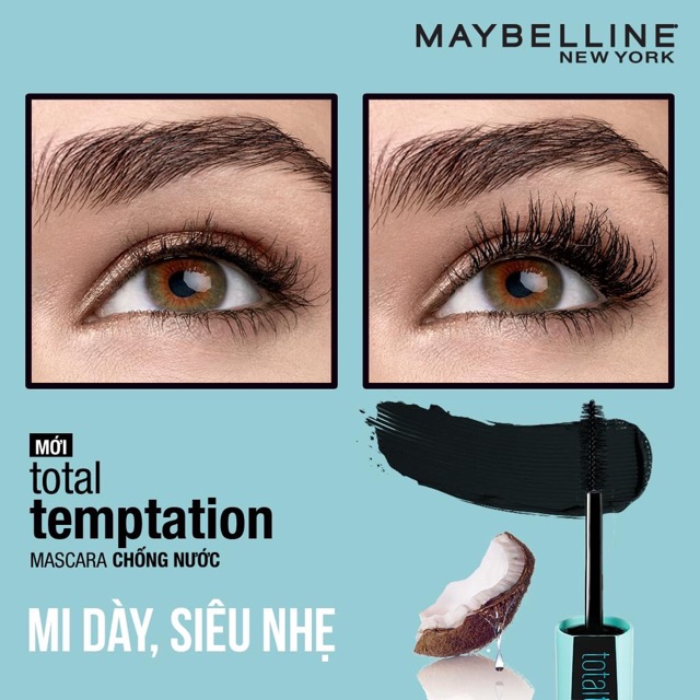 [Hàng USA] Mascara Maybelline Total Temptation Waterproof chống nước làm dày và dài mi (90ml)