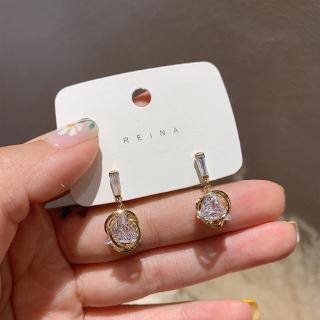 Khuyên tai mạ bạc 925 hình tam giác đính đá zircon sang trọng