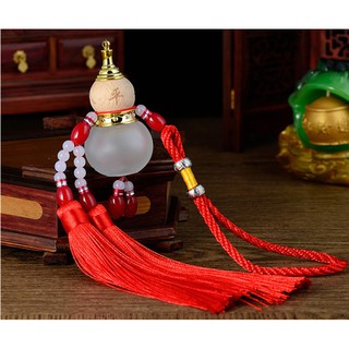 Bình đựng nước thơm treo xe ô tô hình hồ lô- tua rua đỏ (hồ lô tự khuếch tán tinh dầu)