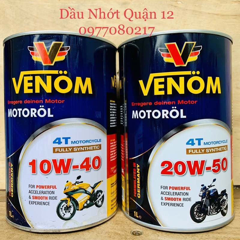 Combo 6 Lon Nhớt VENOM 10W-40 - 20W-50 Tổng Hợp 100% API SN Jaso MA2 Made in UAE - Công Nghệ và Tiêu Chuẩn Đức - Germany