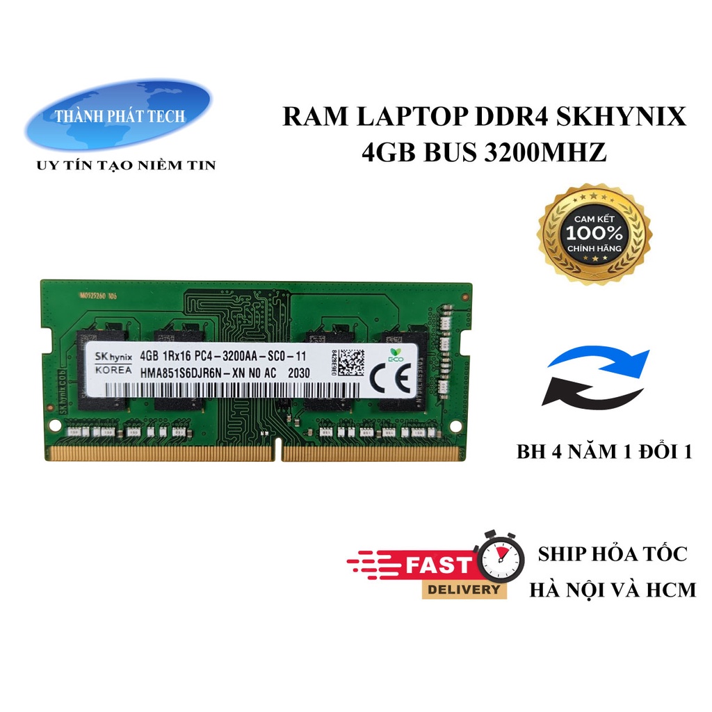 Ram laptop DDR4 Bus 3200 4GB Samsung,Skhynix,Micron,Crucial.Chính Hãng bảo hành 1 đổi 1 trong vòng 4 năm
